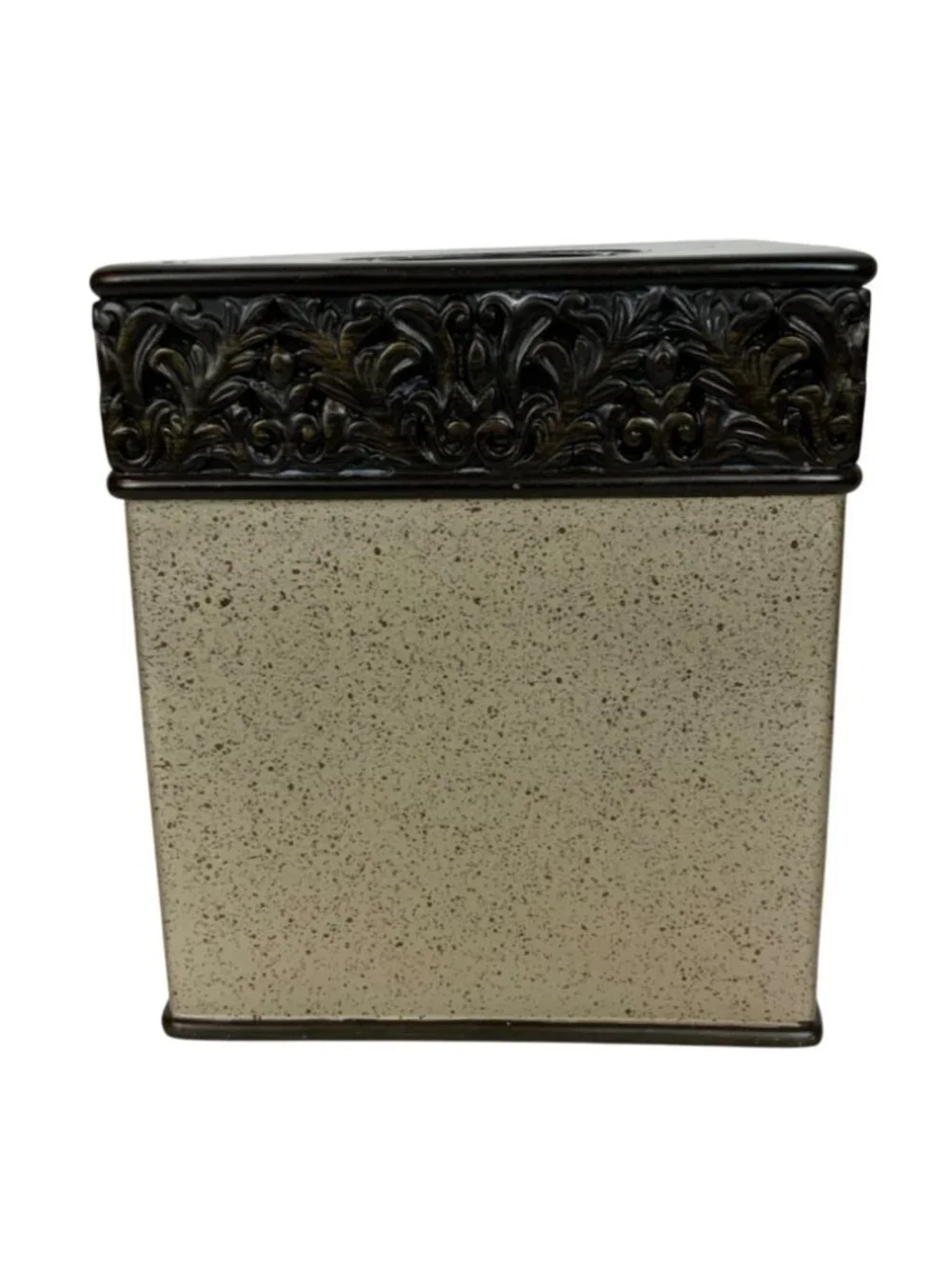 Croscill Argosy Tissue Box Cover Hand Painted Resin Square Brown Gold Speckled